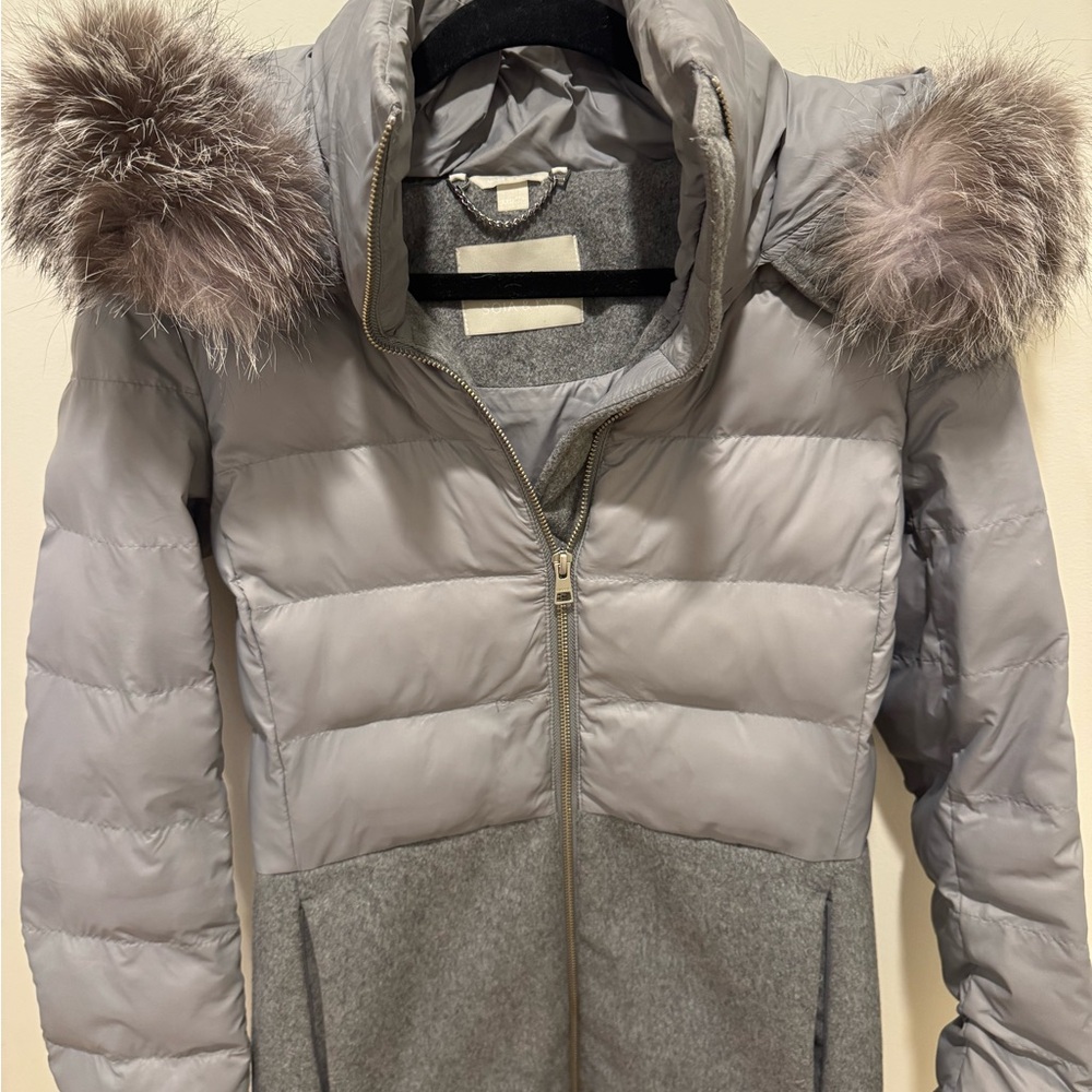 Soia & Kyo Light Gray Puffer Jacket with Faux Fur